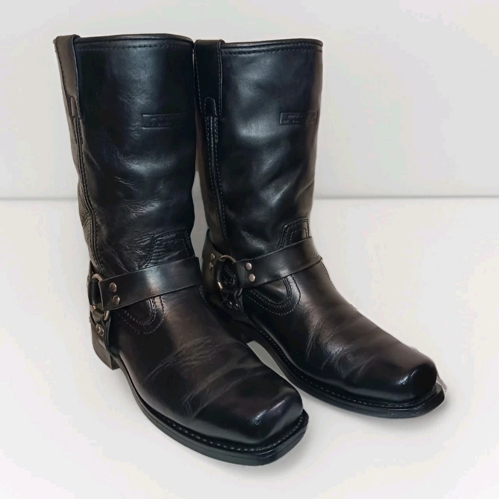 Xelement 1442 Men’s Black Leather Harness Motorcycle Biker Boots Size 10-10.5